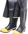 Rugged Rubber Lined Hip Wader Boot With Steel Toe And Reinforced Knee And Front For Worksite Ready Heavy Duty Outdoor Work Size 11 Black