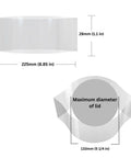 Pro Grade Clear Perforated Shrink Bands For Large Bulk Containers 225mm by 28mm shown with dimensions for industrial use and tamper evidence.