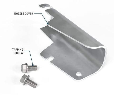 Nozzle Cover Kit For EZ 8 And M Series Fuel Transfer Pumps Built Tough Cast Aluminum Shield Heavy Duty Grade Fits M 150S EM And M 150S PO Models With Included Screws Includes Hardware displayed with screws on side