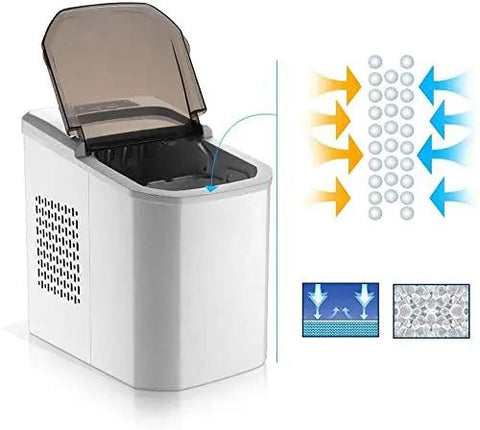 Compact Automatic Countertop Ice Maker Cranks Out Fresh Cubes In Eight Flat Minutes Featuring Silent Operation for quick ice making.