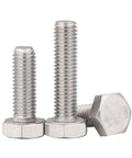 Stainless steel hex bolts, 3/8-16 x 1, full-thread, plain finish; heavy-duty set of three.