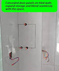 Rock Solid Heavy Lifting Hidden Access Panel Kit With Concealed Sturdy Hinges For Tile Marble And Stone Walls shown installed in tiled wall.