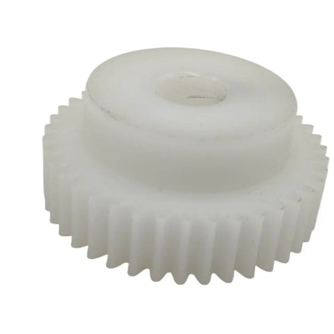 0.8 Module 39T Cylindrical Spur Gear With Step 0.8M Straight Mechanical Gear for steering transmission, white polymer.