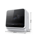 Compact Countertop Dishwasher Packs Six Place Settings And Five Wash Cycles To Get Dishes Done Quick Featuring sleek black and white design with LED interface.