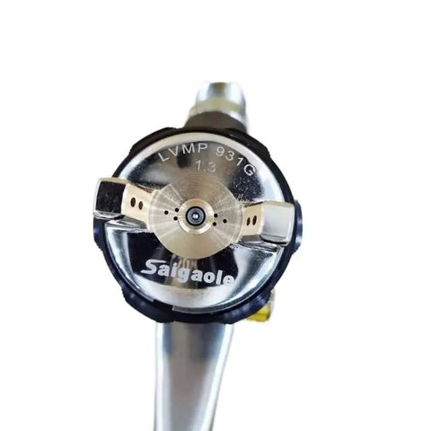 Heavy Duty Eco Friendly Pneumatic Spray Gun With Top Loading Cup 1.3Mm nozzle close-up view showcasing precision nozzle design.