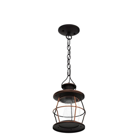 Outdoor Pendant Light For Porch And Patio, Farmhouse Exterior Hanging Fixture With Adjustable Chain, Oil Rubbed Bronze Finish With Bubble Glass