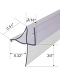 Clear Shower Door Bottom Seal With Drip Rail For Five To Six Millimeter Glass 36 Inch Long Vinyl Sweep detail dimensions