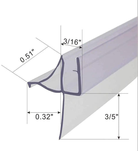 Clear Shower Door Bottom Seal With Drip Rail For Five To Six Millimeter Glass 36 Inch Long Vinyl Sweep detail dimensions