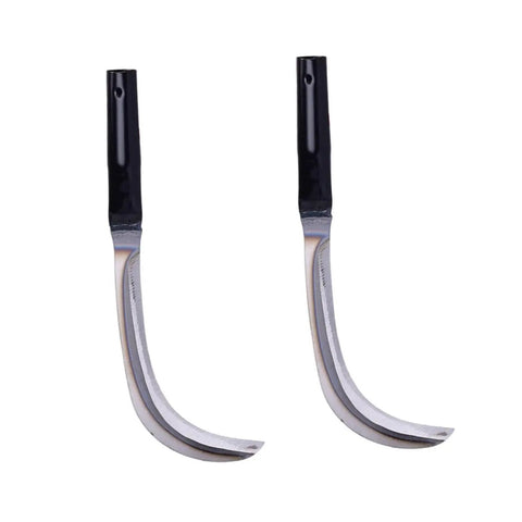 Two Piece Multi Function Mowing Tool Rustproof Scythe For Weeding Harvesting Gardening With Comfortable Grip shown side by side