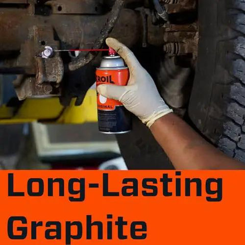 Person using Penetrant Penephite With Graphite High Temperature Lubricant Spray For Seized Parts And Machinery Rust Busting And Corrosion Protection Oil Aerosol 13 Ounce Can 6 Pack on machinery.