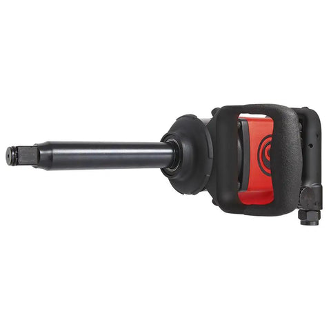 Heavy Duty Three Quarter Inch Air Impact Wrench With Six Inch Extended Anvil and Grippy D Handle, ideal for tough shop jobs.