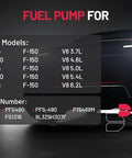 Compatibility chart for Fuel Pump Module Assembly E2545M Compatible With Ford F150 2009 2010 4.6L V8 Gas And 2011 2014 3.7L 5.0L 6.2L V8 Flex Fuel Replaces P76468M SP2096M FG1316 Easy Install Ready To Roll with vehicle years and part numbers.