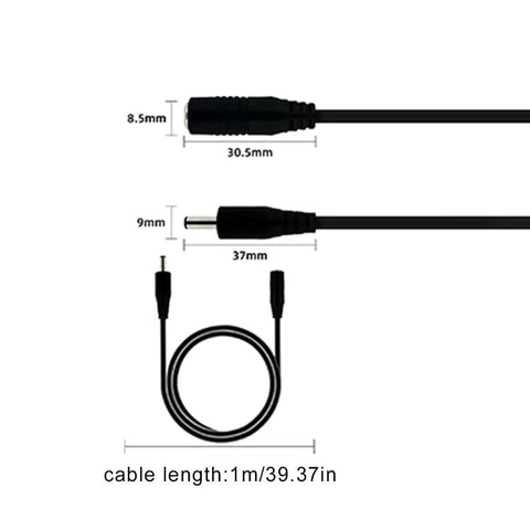 Male To Female Power Extension Cord With Rock Solid Molded Grip Housings For Routing Existing Power Cable And Getting That Long Run, showing dimensions and design.