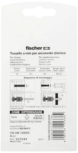 Back packaging of Nylon Mesh Dowels 16 x 85 For Fixing With Chemical Anchor M8 And M10 Bars, instructions visible