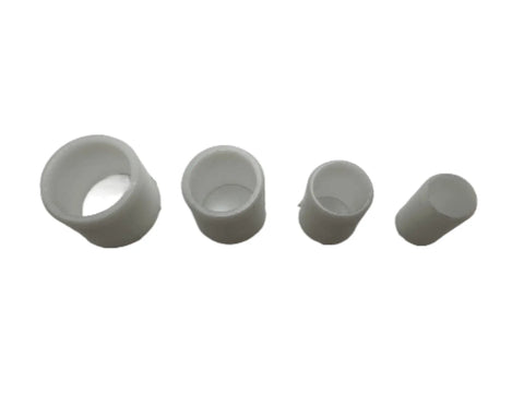 Four Piece Bench Grinder Arbor Adapter Set Reducing Bushings For Half Inch Five Eighths Inch Three Quarter Inch And One Inch Arbor Openings Fits Three Quarter Inch Wide Wheels Works With Nonwoven And Abrasive Wheels Durable Metal Construction, four gray metal bushings shown