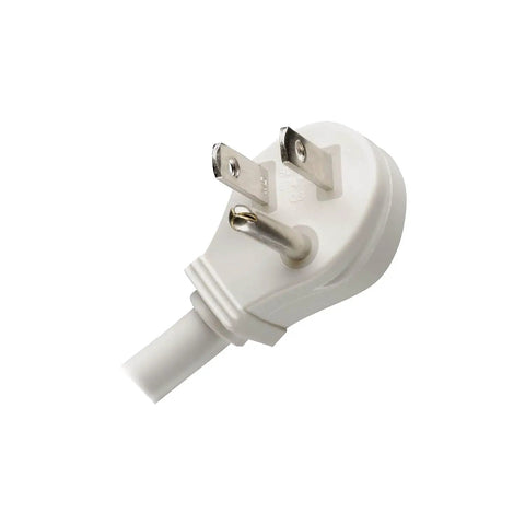 Flat Plug Power Strip Surge Protector With Seven Outlets And A Seven Foot Extension Cord 2160 Joules UL Listed White plug view