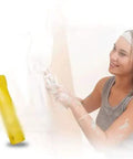 4 Inch Paint Roller Frame With Extended Handle And Ergonomic Thumb Control Featuring Thick Polyester Plush For Flawless Wall And Ceiling Finish Built Solid To Handle Painting Jobs Like A Pro in use with a woman painting indoors.