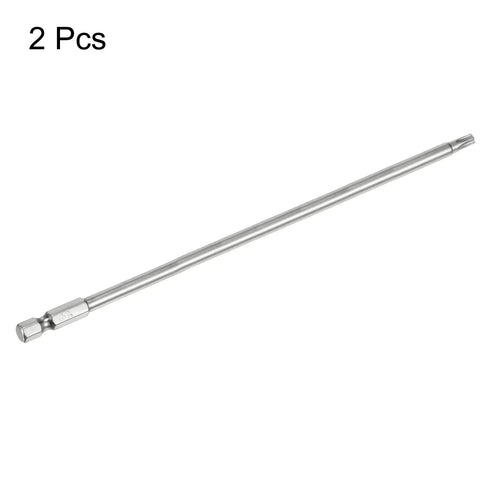 Pro Grade T25 Security Torx Bits With Quarter Inch Hex Shank And Eight Inch Length forged from premium S2 steel, 2 pcs, ideal for drilling.