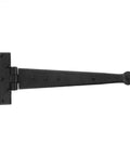 12 Inch Black Iron T Strap Hinge For Indoor Outdoor Use, Rust Resistant Powder Coated Bean Tee Hinge With Screws, Decorative Door Gate Hinge, Heavy Duty Cabinet Or Gate Hardware, Built To Last shown flat view