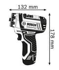 12 Volt Flexi Click Cordless Drill Driver With Magnetic Bit Holder Offset Angle Adapter Compact Bare Tool showcasing dimensions 132mm by 178mm.