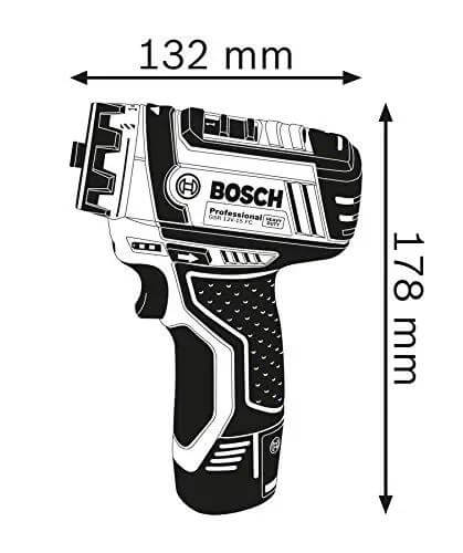 12 Volt Flexi Click Cordless Drill Driver With Magnetic Bit Holder Offset Angle Adapter Compact Bare Tool showcasing dimensions 132mm by 178mm.
