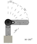 Diagram of Two Piece Sofa Headrest Ratchet Hinge Set Durable Metal Hinges with adjustable angle from 90 to 195 degrees.
