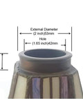 Two Pack Tiffany Style Stained Glass Lamp Shade Replacement for Ceiling Fans White and Blue 4.3 Inch Width and 5 Inch Height Copper Ring Fit 2 Inch E12 and E26 Socket Friendly Handmade Glass Lampshades for Cozy Lighting with copper ring detail and measurements.