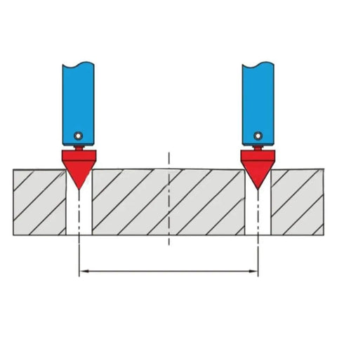 ALFYRCFT Digital Caliper Accessories Kit for Internal and External Groove showing measurement clamps on a grooved workpiece.