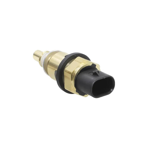 Engine Coolant Temperature Sensor Replacement 12650595 for Cars and Trucks, brass body and black connector, angled view.