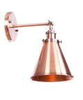 Heavy Duty Adjustable Wall Sconce Featuring Straight Up Industrial Design Foolproof Mounting E27 Base Solid Bronze Glow Ideal For Reading Lounge Bath Or Guest Room In Rich Red Tone, showing polished copper finish and adjustable arm.