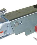 Side view of UFP by Dexter A-75 hydraulic disc brake actuator coupler in galvanized steel housing for trailer brakes