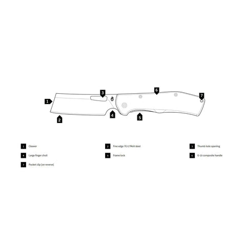 Diagram of Flatiron Folding Pocket Knife Cleaver With 3.6 Inch D2 Steel Blade Desert Tan EDC Knife showing features.