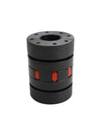 XL Star Type Jaw Coupling With Shock Absorbing Rubber Spider Center Built Like A Tank For Heavy Duty Motor Drives, black with red rubber.