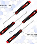 4 Piece Pick And Hook Tool Set For Auto Repair Must Have With 6.5 Inch Length, ergonomic non-slip grips, 135 degree curved hook