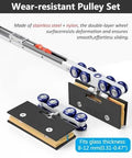 15ft Heavy Duty Sliding Barn Door Track Kit With Soft Close Hardware showing stainless steel pulley set for glass doors.