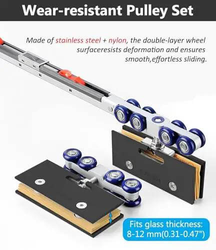 Heavy Duty 15 Foot Sliding Barn Door Track Kit With Soft Close Hardware And Smooth Roller System close-up view