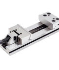 Straight Up Heavy Duty Machine Vise With Six Inch Jaw Width, Fifty Millimeter Clamp Height, And Two Hundred Millimeter Max Opening top view of steel CNC vise