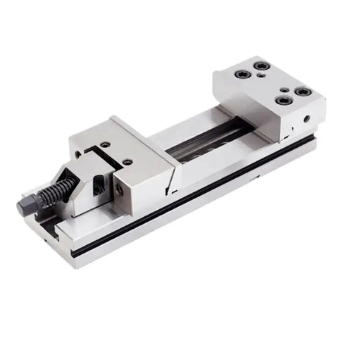 Straight Up Heavy Duty Machine Vise With Six Inch Jaw Width, Fifty Millimeter Clamp Height, And Two Hundred Millimeter Max Opening top view of steel CNC vise