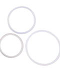 Front view: three white rubber oil seal O-rings in varying diameters.