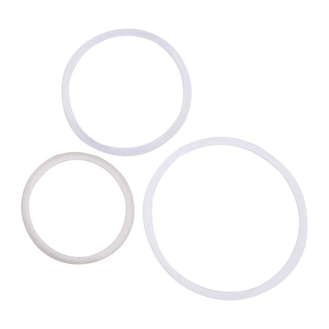 Front view: three white rubber oil seal O-rings in varying diameters.