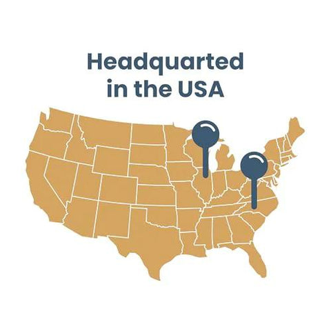 Map of the USA with location pins and text 'Headquartered in the USA'