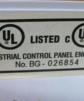 Label on Industrial Control Panel Enclosure, Used But Fully Functional, Rugged Metal Cabinet For Industrial Automation And Electrical Wiring