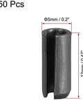 Close-up of a single pin from 5Mm By 12Mm Slotted Spring Pins Kit With 50 Pcs Smooth Finish Tension Pins For DIY Projects And Small Machinery Assortment Set For Quick Secure Fits And Precise Positioning, showing dimensions.
