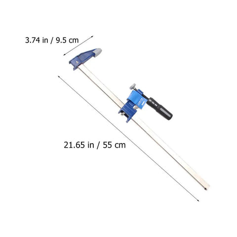 Professional Grade Eighteen Inch F Clamp Boasts A Smooth Quick Release Lever that measures 21.65 inches for strong grip on wood and steel.