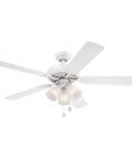 Vintage 52 Inch Indoor Ceiling Fan with Light, White Finish, Reversible White and Whitewashed Pine Blades, LED Light Kit