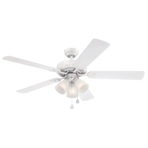 Vintage 52 Inch Indoor Ceiling Fan with Light, White Finish, Reversible White and Whitewashed Pine Blades, LED Light Kit