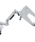 Premium Aluminum Desk Mount With Flexible Spring Arm Fits 17 To 27 Inch Screens And Laptops, side view showing adjustable arm and mount.
