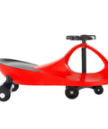 Side view of red Wiggle Car Ride On Toy For Ages 3 And Up No Batteries Gears Or Pedals Just Twist Wiggle And Go, showing seat and wheels.