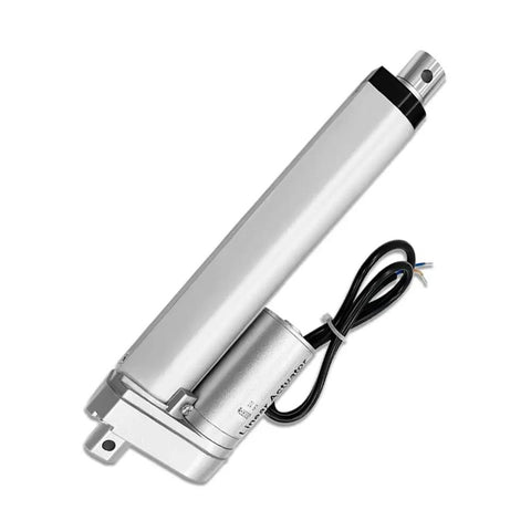 Beefy 6 Inch Stroke 12V Electric Linear Actuator With 225Lbs Load Capacity, silver aluminum housing, IP55 waterproof, side view