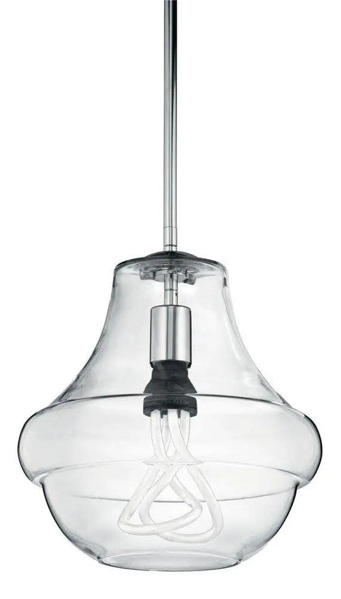 Everly Single Light Schoolhouse Pendant With Clear Glass Shade In A Chill Chrome Finish For Kitchen Island Or Dining Room Modern Hanging Ceiling Light 10.25 By 12 Inches Sleek For Everyday Style, close-up view of fixture